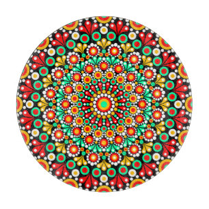Farbenfrohes Mandala-Muster Boho-Punkt  Schneidebrett