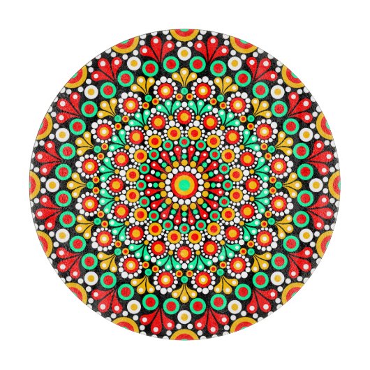 Farbenfrohes Mandala-Muster Boho-Punkt Schneidebrett (Vorderseite)