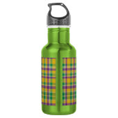 Farbenfrohes Mardi Gras Gingham-Muster Edelstahlflasche (Rückseite)