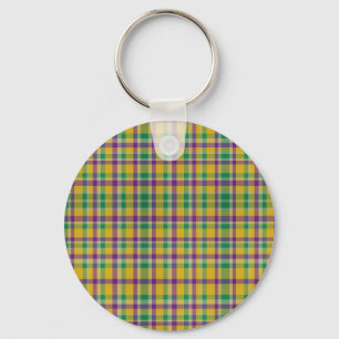 Farbenfrohes Mardi Gras Gingham-Muster Schlüsselanhänger