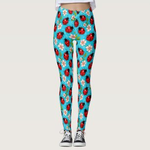 Farbenfrohes Marienkäfermuster mit Blumen Leggings