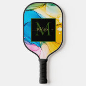 Farbenfrohes Marmoriertes Monogramm Name Pickleball Schläger (Vorderseite)