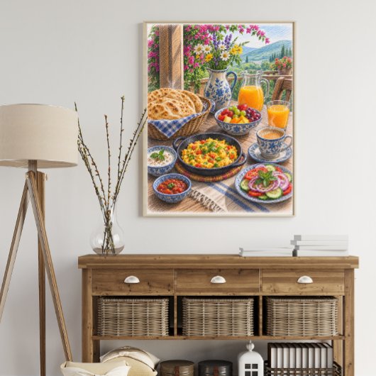 Farbenfrohes mediterranes Frühstücks-Festmahl Poster