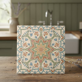 Farbenfrohes mediterranes Muster Pat#16 Teal ID119 Fliese