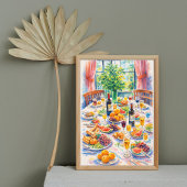 Farbenfrohes mediterranes Stillleben mit Wein Poster