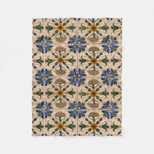 Farbenfrohes mediterranes vintage Blumenmuster Fleecedecke