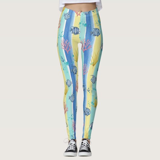 Farbenfrohes Meeresleben-Küstenmuster (10) Leggings (Vorderseite)