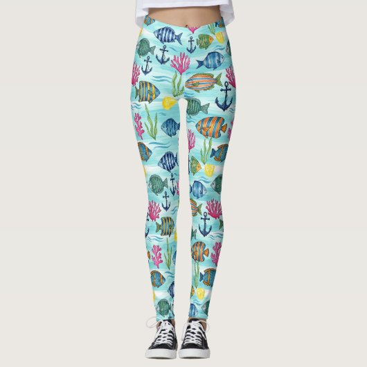 Farbenfrohes Meeresleben-Küstenmuster (3) Leggings (Vorderseite)