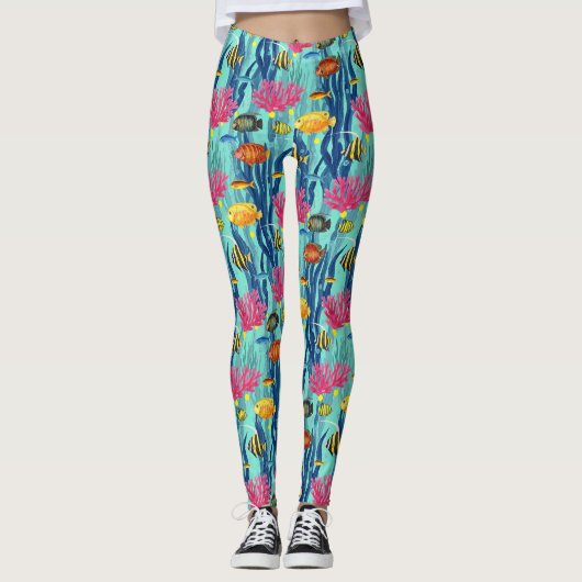 Farbenfrohes Meeresleben-Küstenmuster (4) Leggings (Vorderseite)