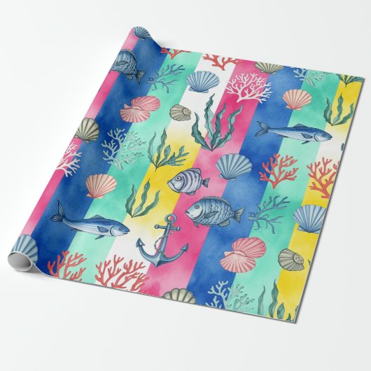 Farbenfrohes Meeresleben-Küstenmuster (6) Geschenkpapier (Ungerollt)