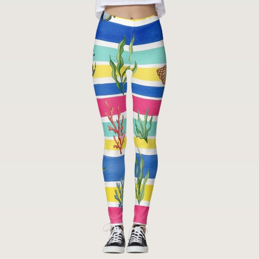 Farbenfrohes Meeresleben-Küstenmuster (7) Leggings (Vorderseite)
