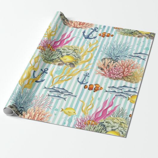 Farbenfrohes Meeresleben-Küstenmuster (8) Geschenkpapier (Ungerollt)