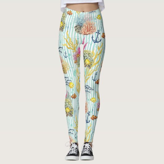 Farbenfrohes Meeresleben-Küstenmuster (8) Leggings (Vorderseite)