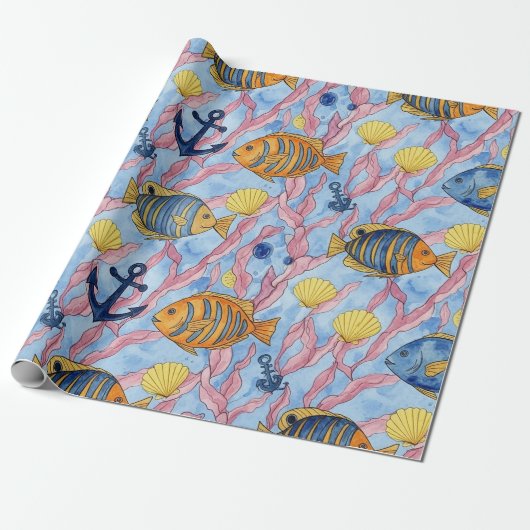 Farbenfrohes Meeresleben-Küstenmuster (9) Geschenkpapier (Ungerollt)
