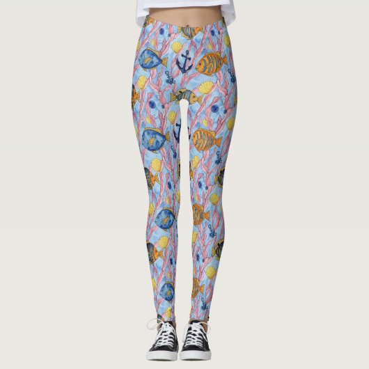 Farbenfrohes Meeresleben-Küstenmuster (9) Leggings (Vorderseite)