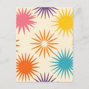 Farbenfrohes Mid-Century-Sternenmuster Postkarte