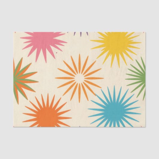 Farbenfrohes Mid-Century-Sternenmuster Seidenpapier (Vorderseite)