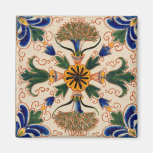 Farbenfrohes Mittelmeer-Retrobunt-Blumenmuster Magnet