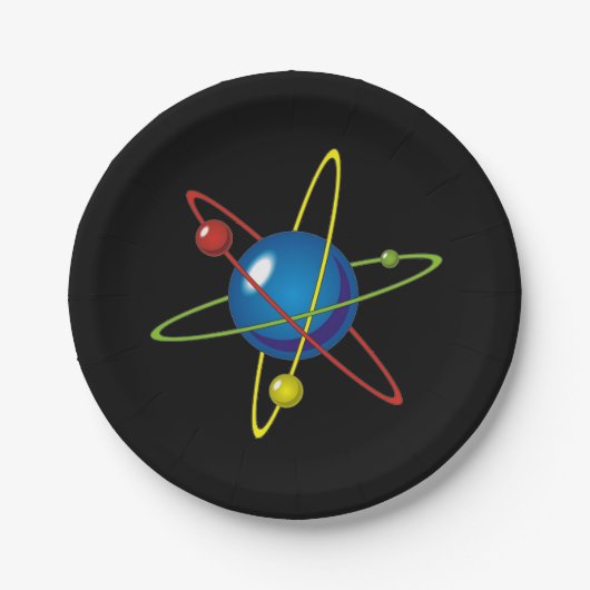 Farbenfrohes Modell des Atoms Pappteller (Vorderseite)