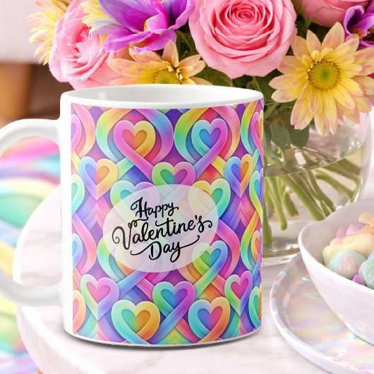 Farbenfrohes modernes Herz Muster Valentinstag Kaffeetasse