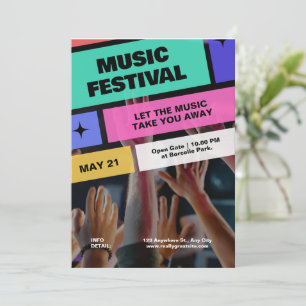 Farbenfrohes modernes Musikfestival, Musikparty  Einladung