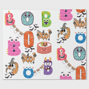 Farbenfrohes Monster “BOO” Halloween-Cartoon-Desig Geschenkpapier