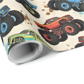 Farbenfrohes Monster-Truck-Muster  Geschenkpapier (Rolleneckpunkt)