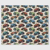 Farbenfrohes Monster-Truck-Muster  Geschenkpapier (Flach)