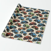 Farbenfrohes Monster-Truck-Muster  Geschenkpapier (Ungerollt)