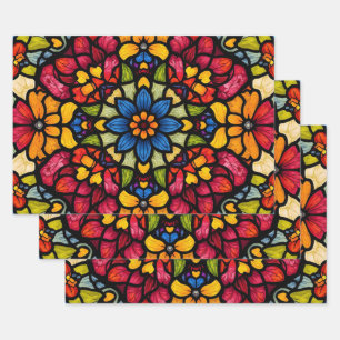 Farbenfrohes Mosaik-Blumenmuster abstrakt  Geschenkpapier Set