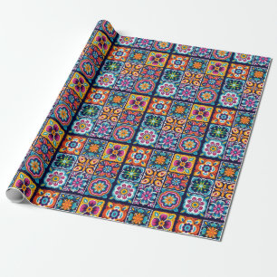 Farbenfrohes Mosaikfliesen-Design mit Blumen 8 Geschenkpapier