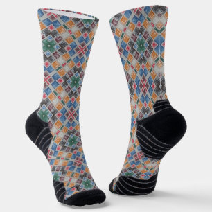 Farbenfrohes Mosaikfliesen-Muster-Badehandtuch-Set Socken