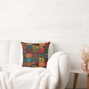Farbenfrohes Mosaikfliesen-Wurfkissen – Boho Vinta Kissen
