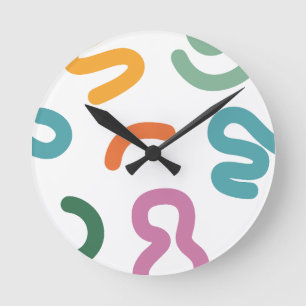 Farbenfrohes Muster aus abstrakten Formen Runde Wanduhr