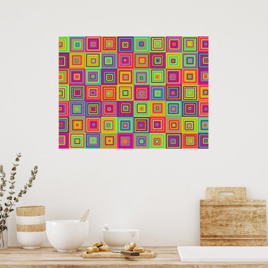Farbenfrohes Muster aus geometrischen Quadraten Poster (Küche)