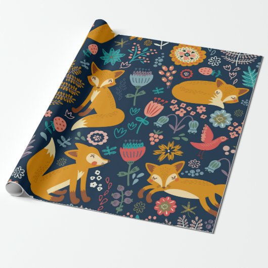 Farbenfrohes Muster mit einem Fuchsfox,Muster,Wald Geschenkpapier (Ungerollt)