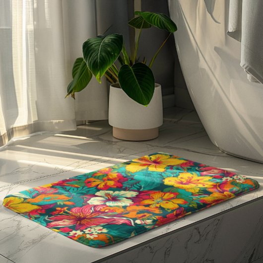 Farbenfrohes Muster tropischer Blumen Badematte