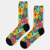 Farbenfrohes Muster tropischer Blumen Socken (Linkes Detail)