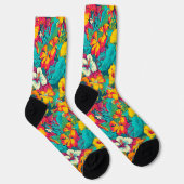 Farbenfrohes Muster tropischer Blumen Socken (Rechts)