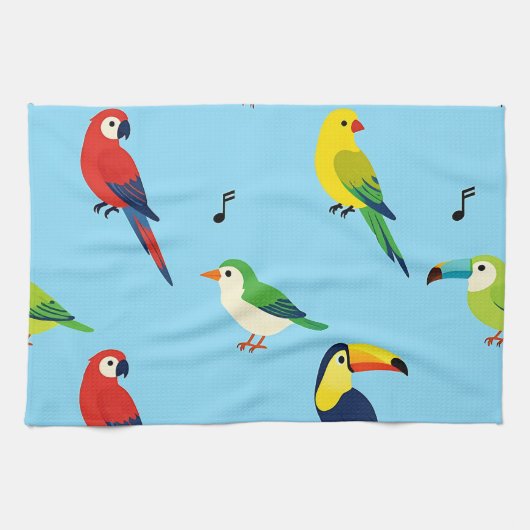 Farbenfrohes Muster tropischer Vögel Geschirrtuch (Horizontal)