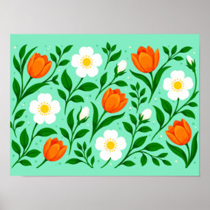 Farbenfrohes nahtloses Blumenmuster für den Frühli Poster