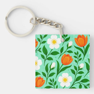 Farbenfrohes nahtloses Blumenmuster für den Frühli Schlüsselanhänger