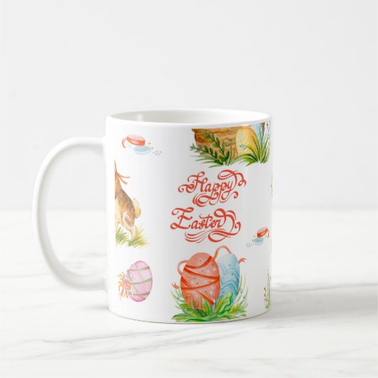 Farbenfrohes nahtloses Muster mit Frühlings-Osterk Kaffeetasse (Links)