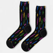 Farbenfrohes Neon-Blitz-Muster aus den 80ern  Socken (Linkes Detail)