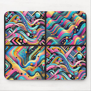 Farbenfrohes Neon-Helles Abstract 90er Musterdruck Mousepad