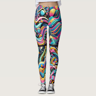 Farbenfrohes Neon-Helles Abstraktes 90er-Jahre-Mus Leggings