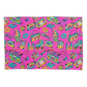 Farbenfrohes Neonrosa Retro 80er 90er Spaß-Tech-Mu Kissenbezug
