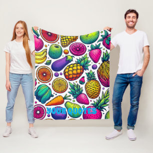 Farbenfrohes Obst- und Gemüsemuster Fleecedecke