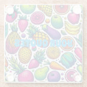 Farbenfrohes Obst- und Gemüsemuster  Glasuntersetzer (Rückseite)