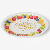 Farbenfrohes Obstparty-Papierteller-Set Pappteller (Schrägansicht)